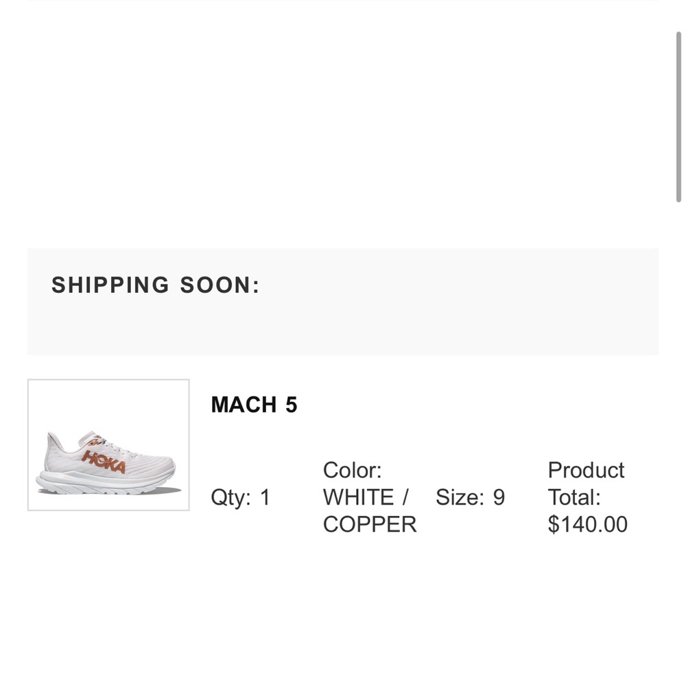 Hoka Mach 5 White and Copper Running Shoes